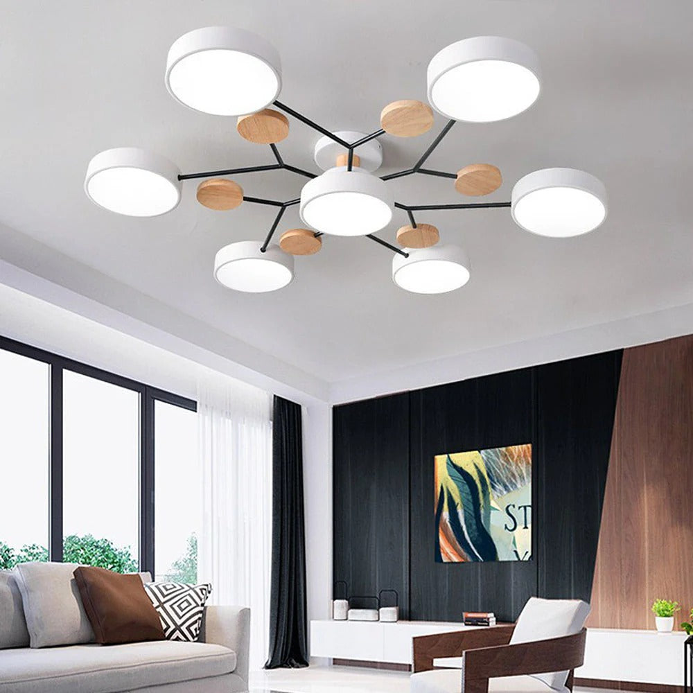 Modern Round Iron LED Semi-Flush Ceiling Chandelier