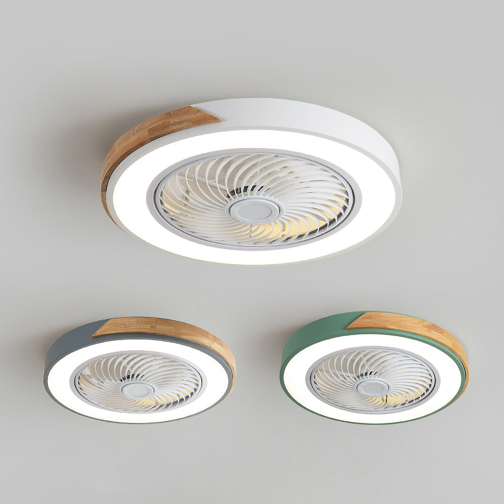 Round Modern Wood Ceiling Fans With LED Lights