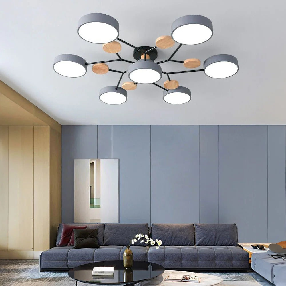 Modern Round Iron LED Semi-Flush Ceiling Chandelier