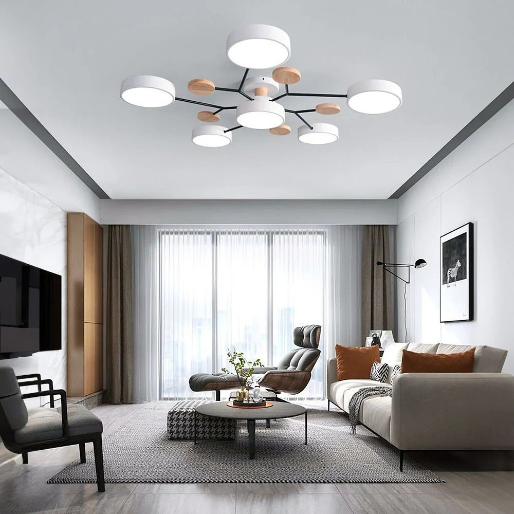 Modern Round Iron LED Semi-Flush Ceiling Chandelier