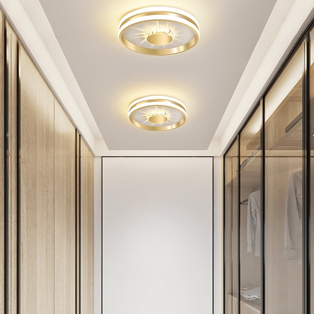 Gold Crystal LED Hallway Ceiling Light