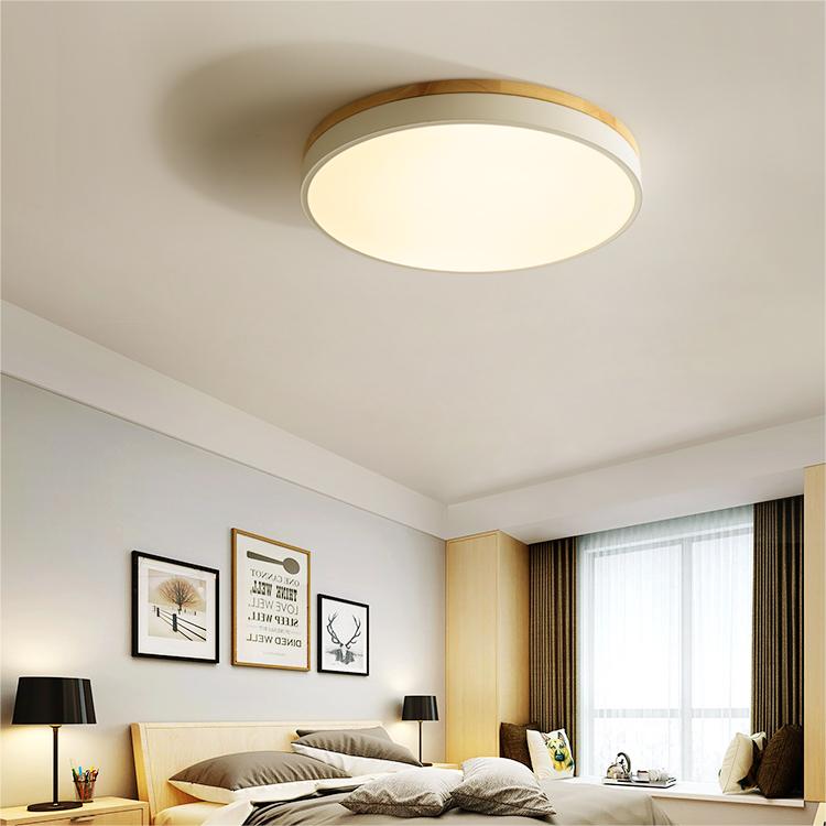 Round Wooden Flush Mount LED Ceiling Light
