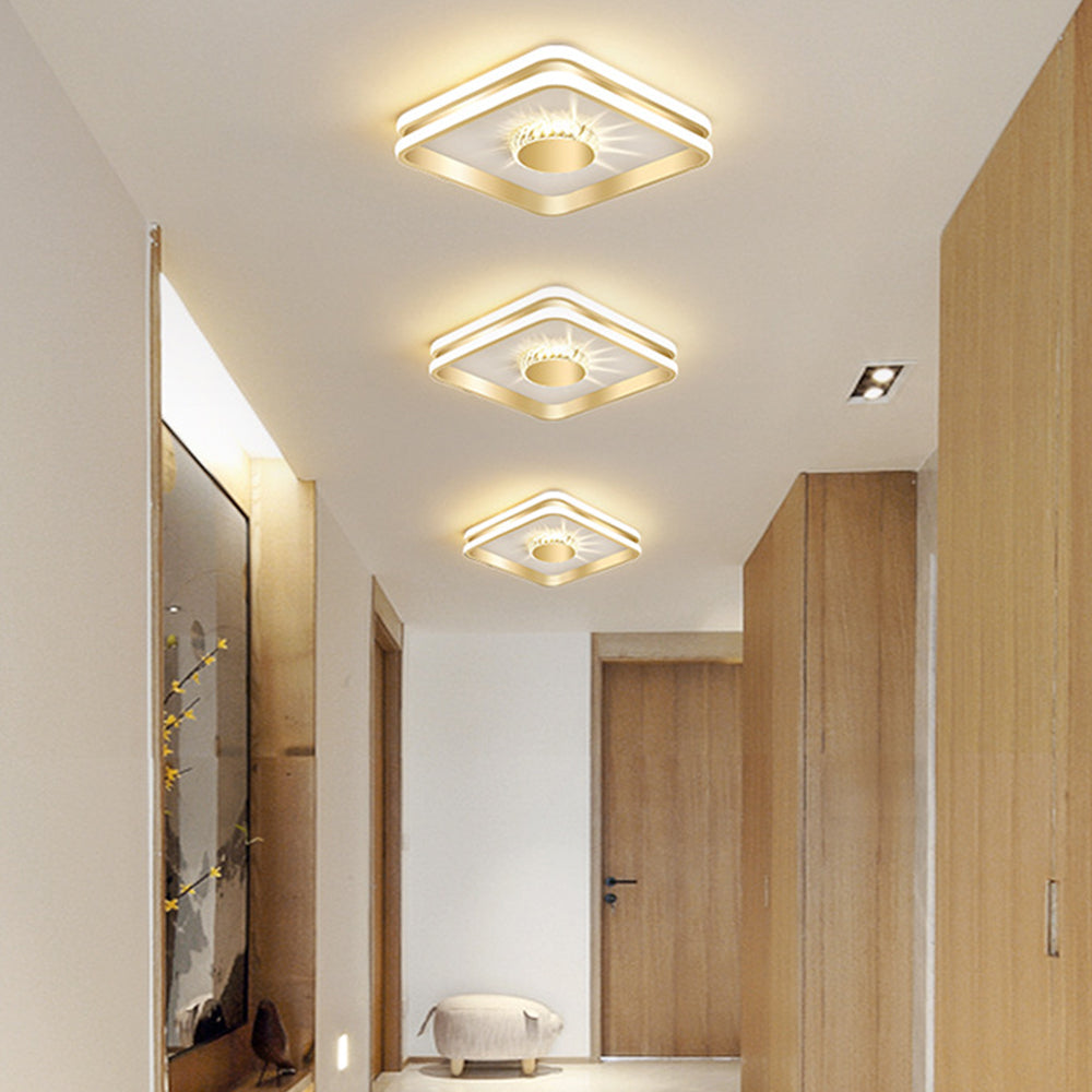 Gold Crystal LED Hallway Ceiling Light