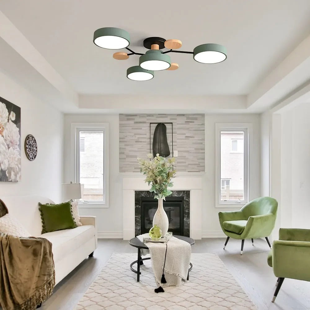 Modern Round Iron LED Semi-Flush Ceiling Chandelier