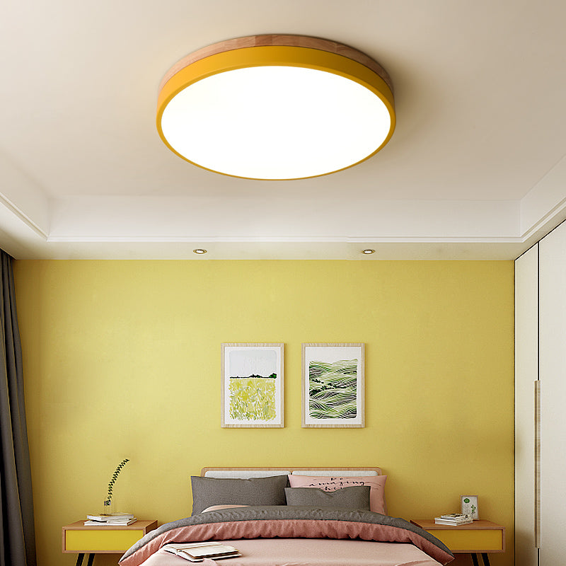 Round Wooden Flush Mount LED Ceiling Light