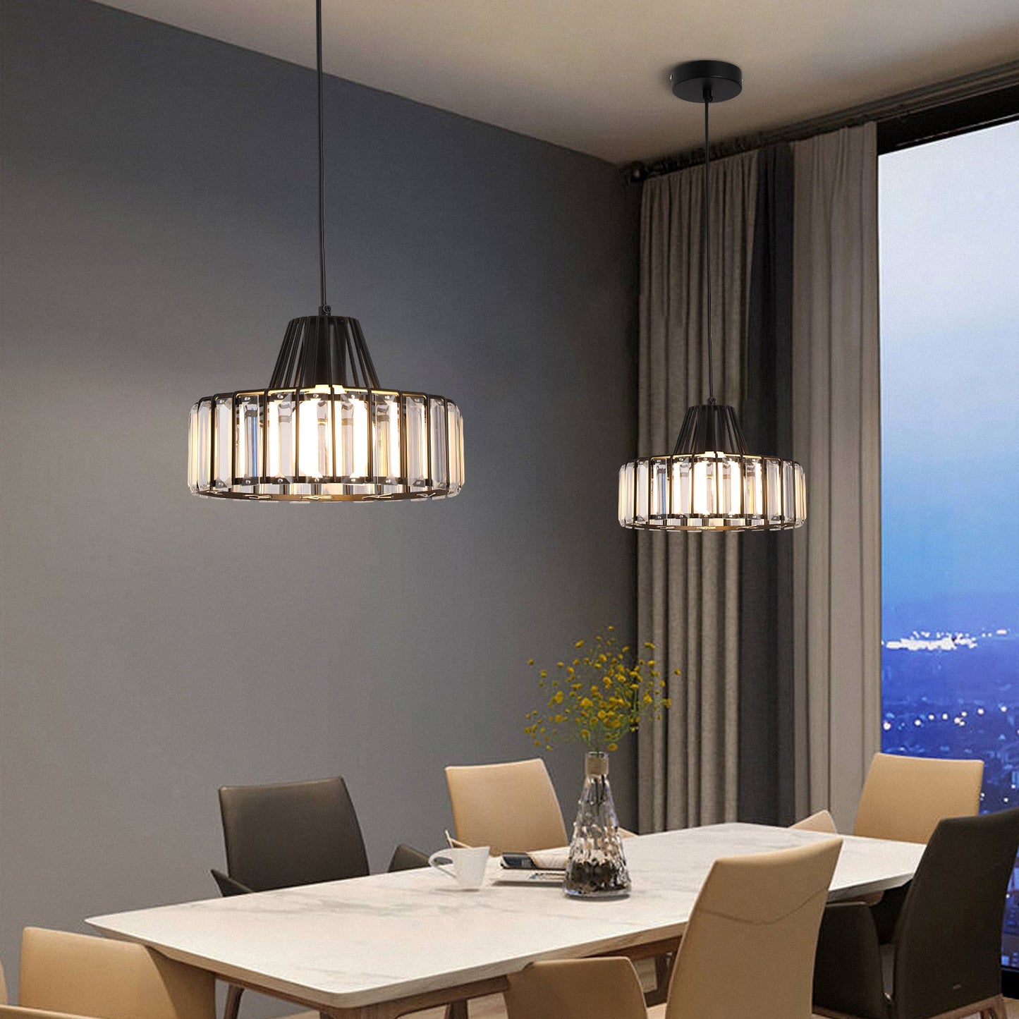 Black Modern Crystal Hanging Pendant Light