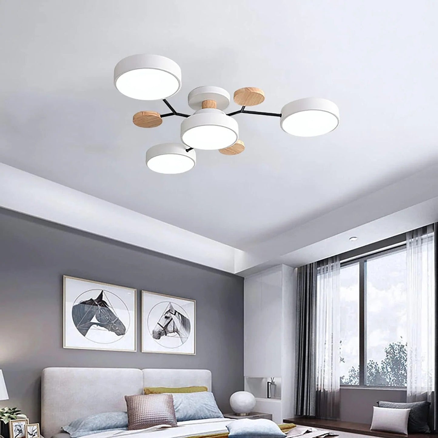 Modern Round Iron LED Semi-Flush Ceiling Chandelier