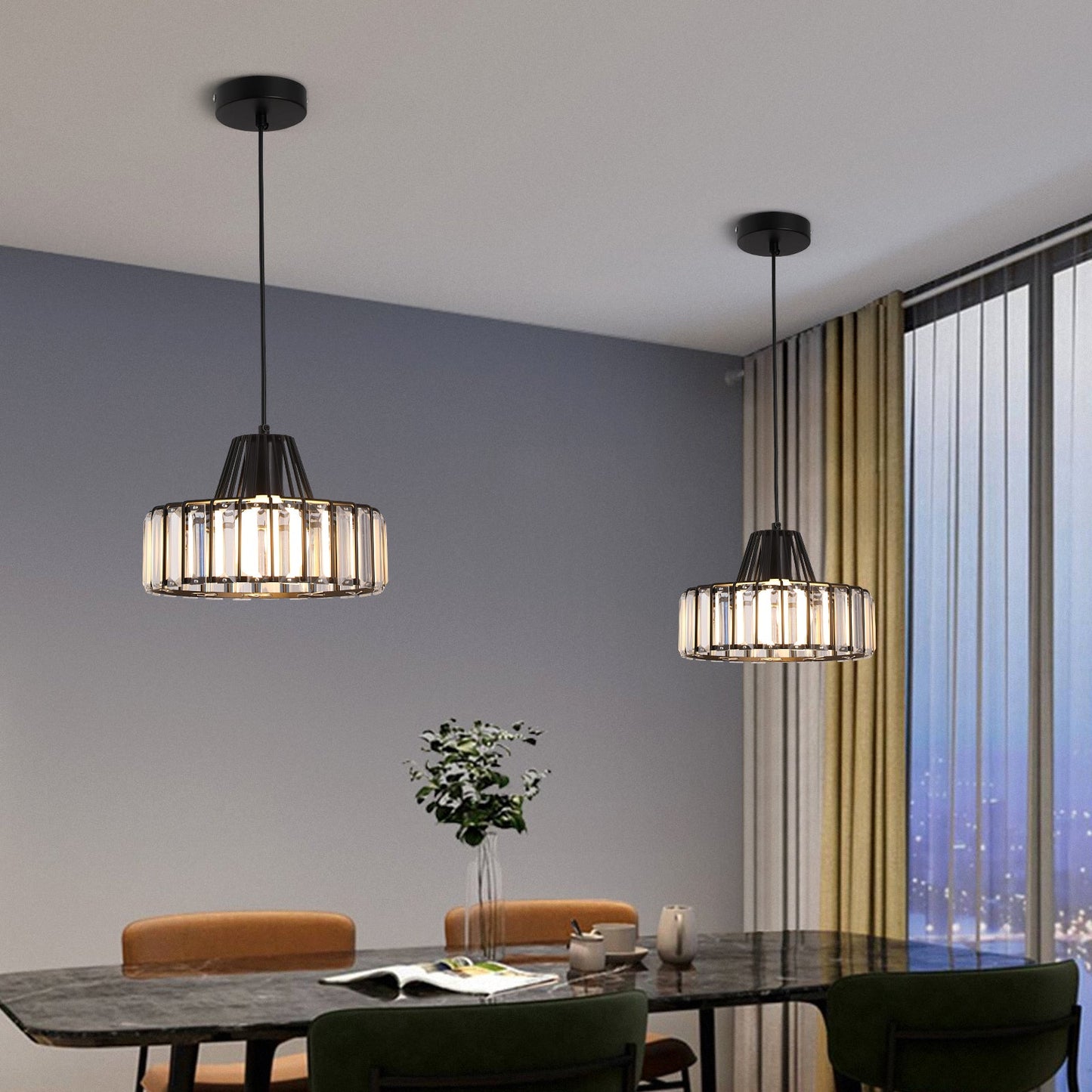 Black Modern Crystal Hanging Pendant Light