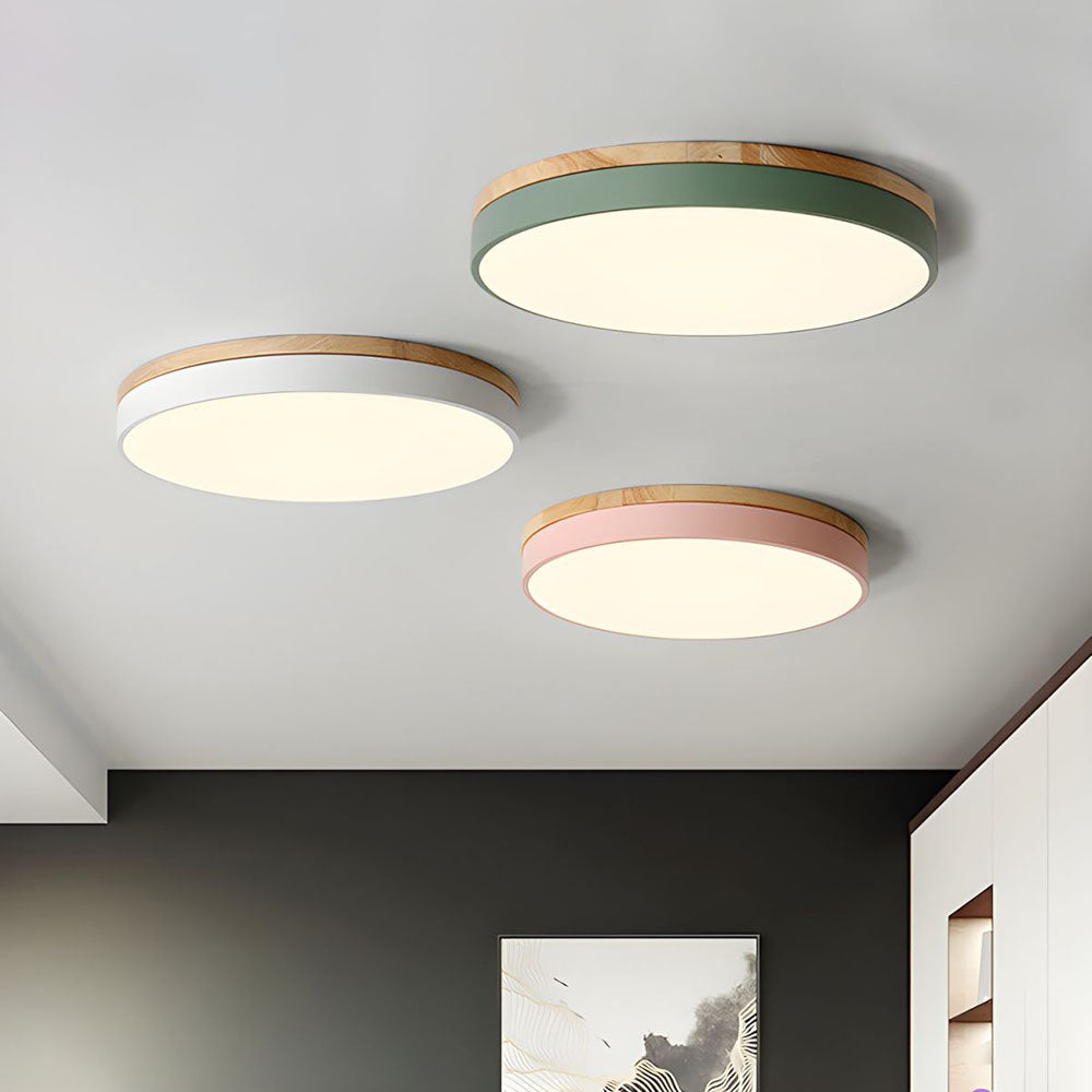 Round Wooden Flush Mount LED Ceiling Light
