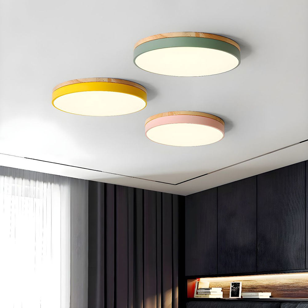 Round Wooden Flush Mount LED Ceiling Light