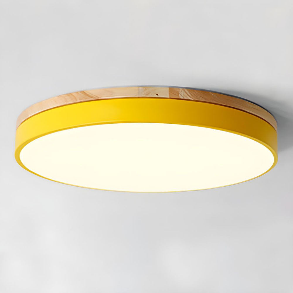Round Wooden Flush Mount LED Ceiling Light