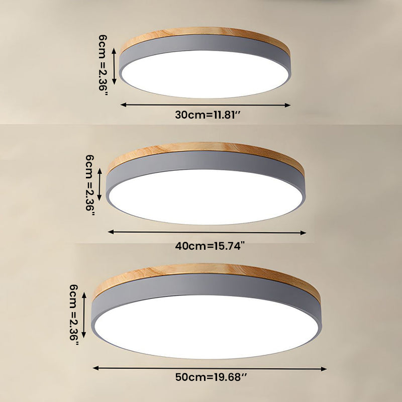 Round Wooden Flush Mount LED Ceiling Light