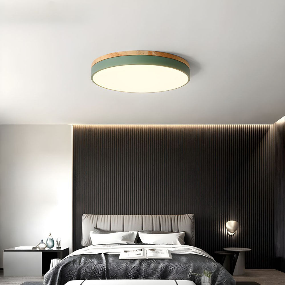 Round Wooden Flush Mount LED Ceiling Light