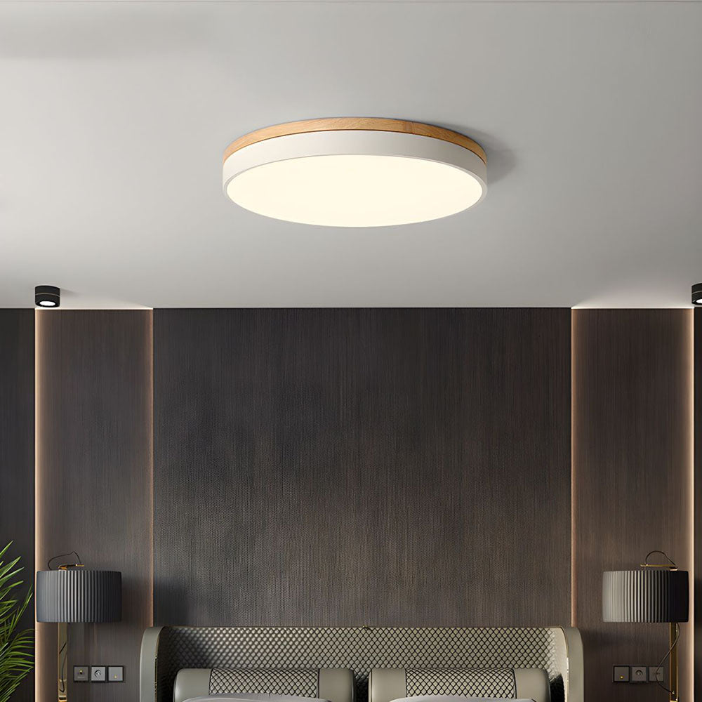 Round Wooden Flush Mount LED Ceiling Light