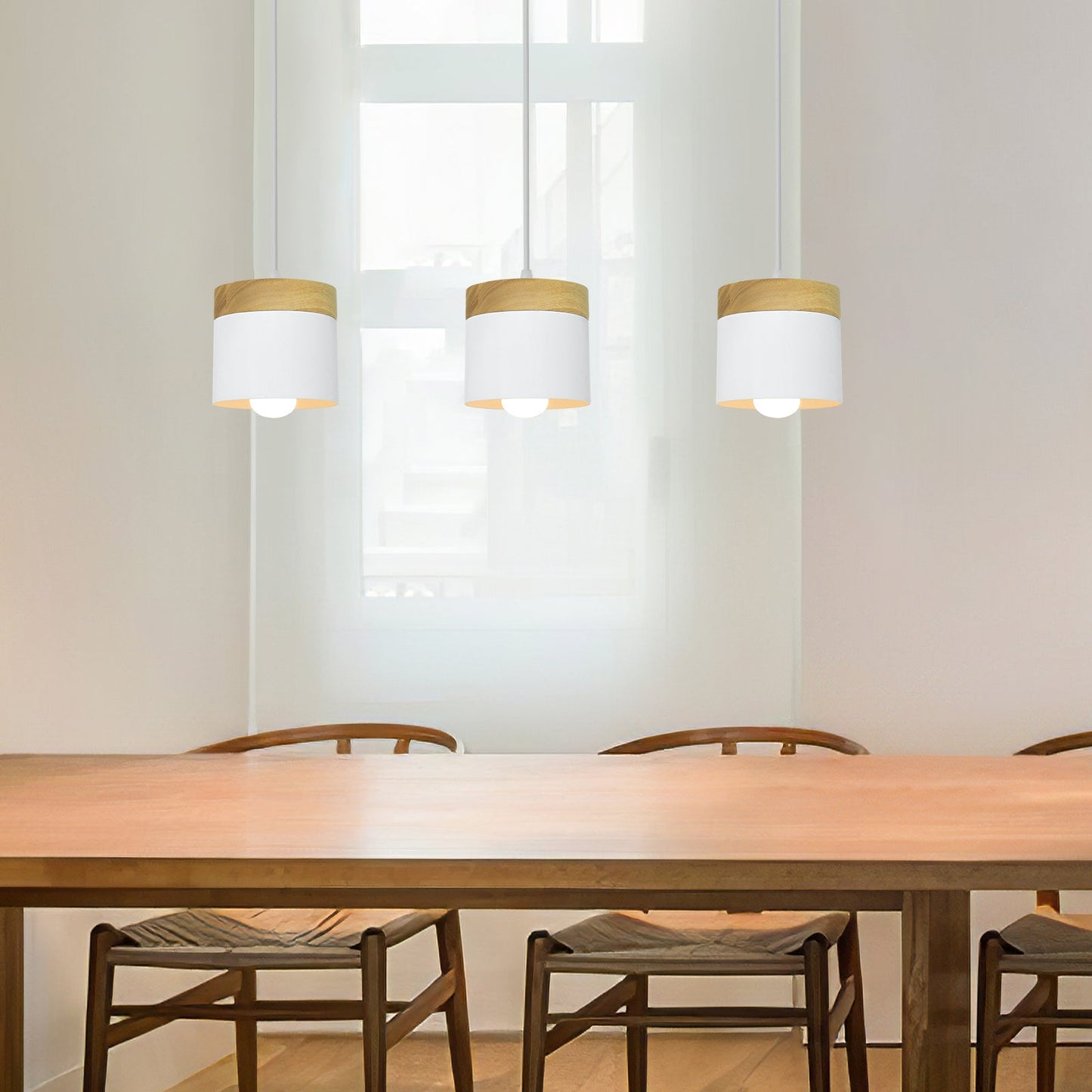 Wood Nordic Cylindrical Suspension Lamp