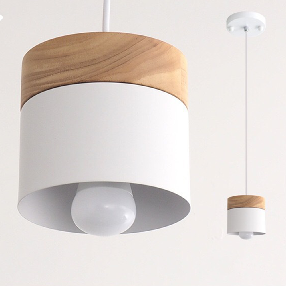Wood Nordic Cylindrical Suspension Lamp