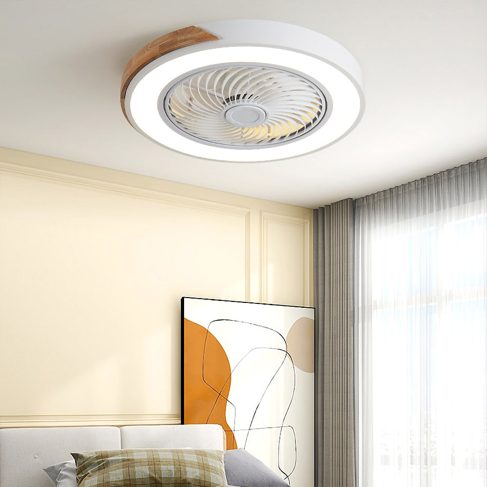 Round Modern Wood Ceiling Fans With LED Lights