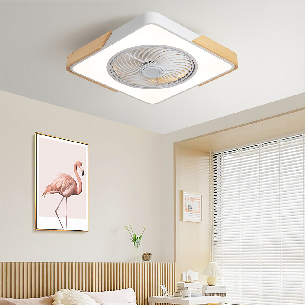 Round Modern Wood Ceiling Fans With LED Lights