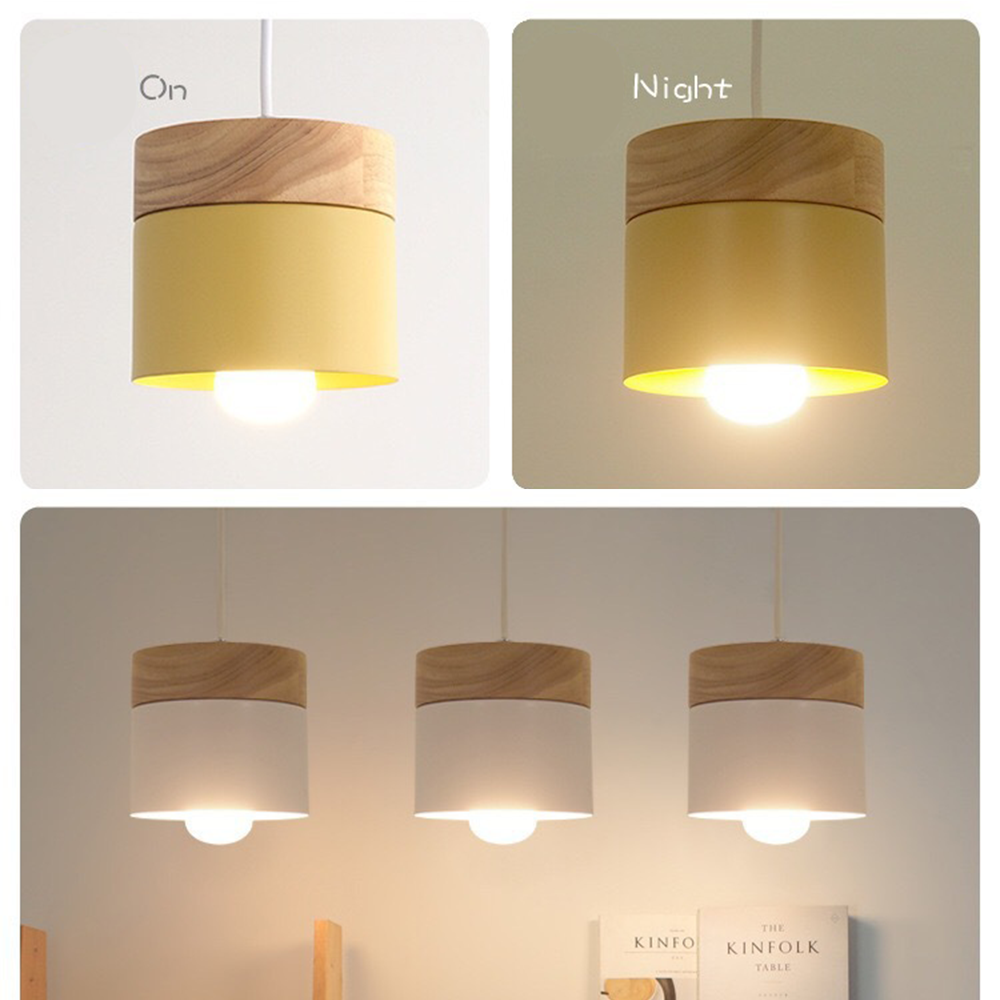 Wood Nordic Cylindrical Suspension Lamp