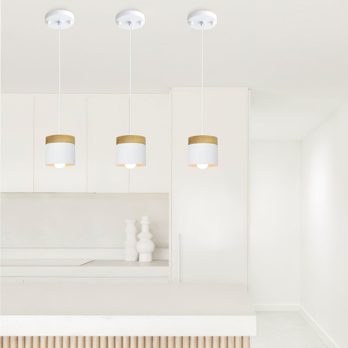 Wood Nordic Cylindrical Suspension Lamp