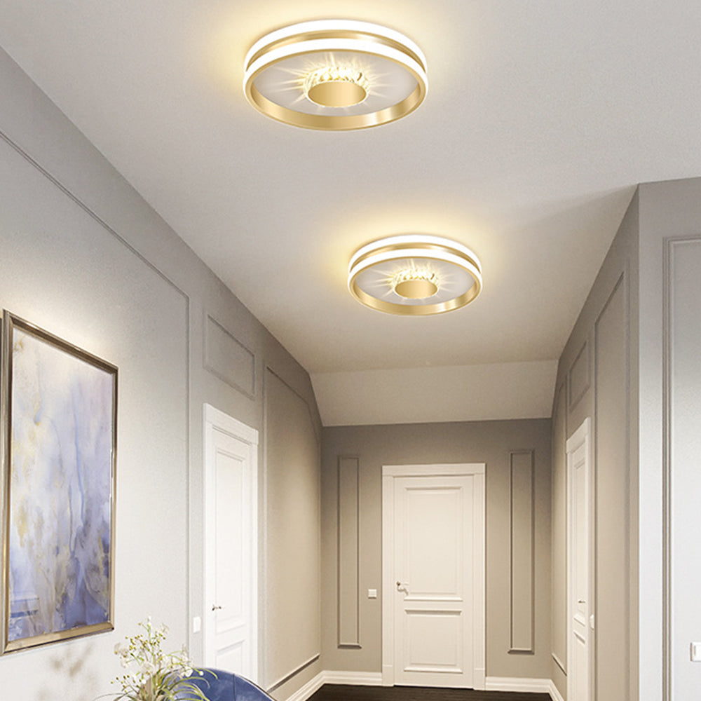 Gold Crystal LED Hallway Ceiling Light