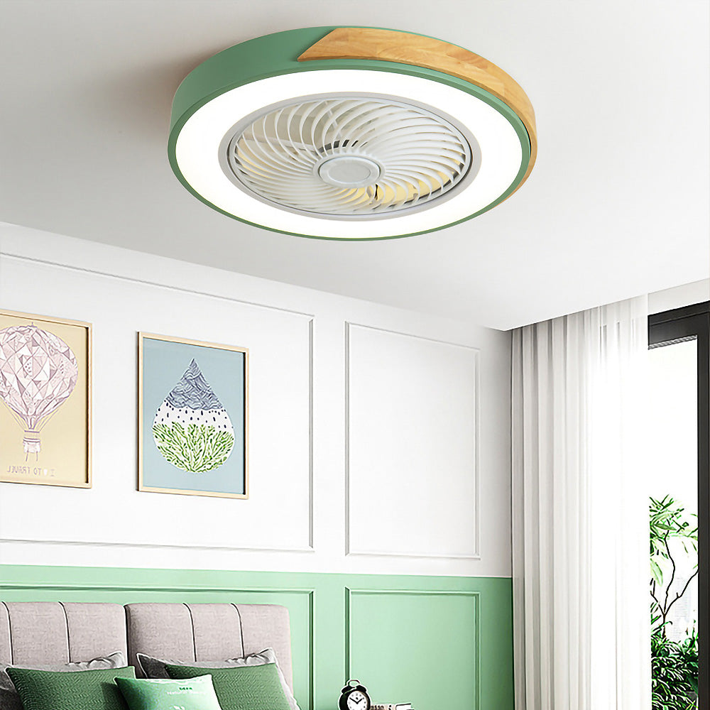 Round Modern Wood Ceiling Fans With LED Lights