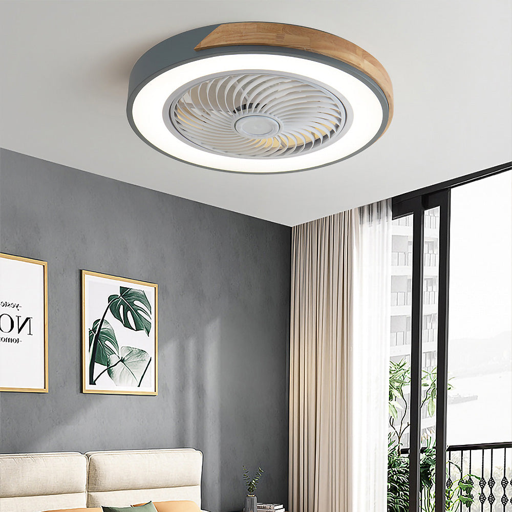Round Modern Wood Ceiling Fans With LED Lights