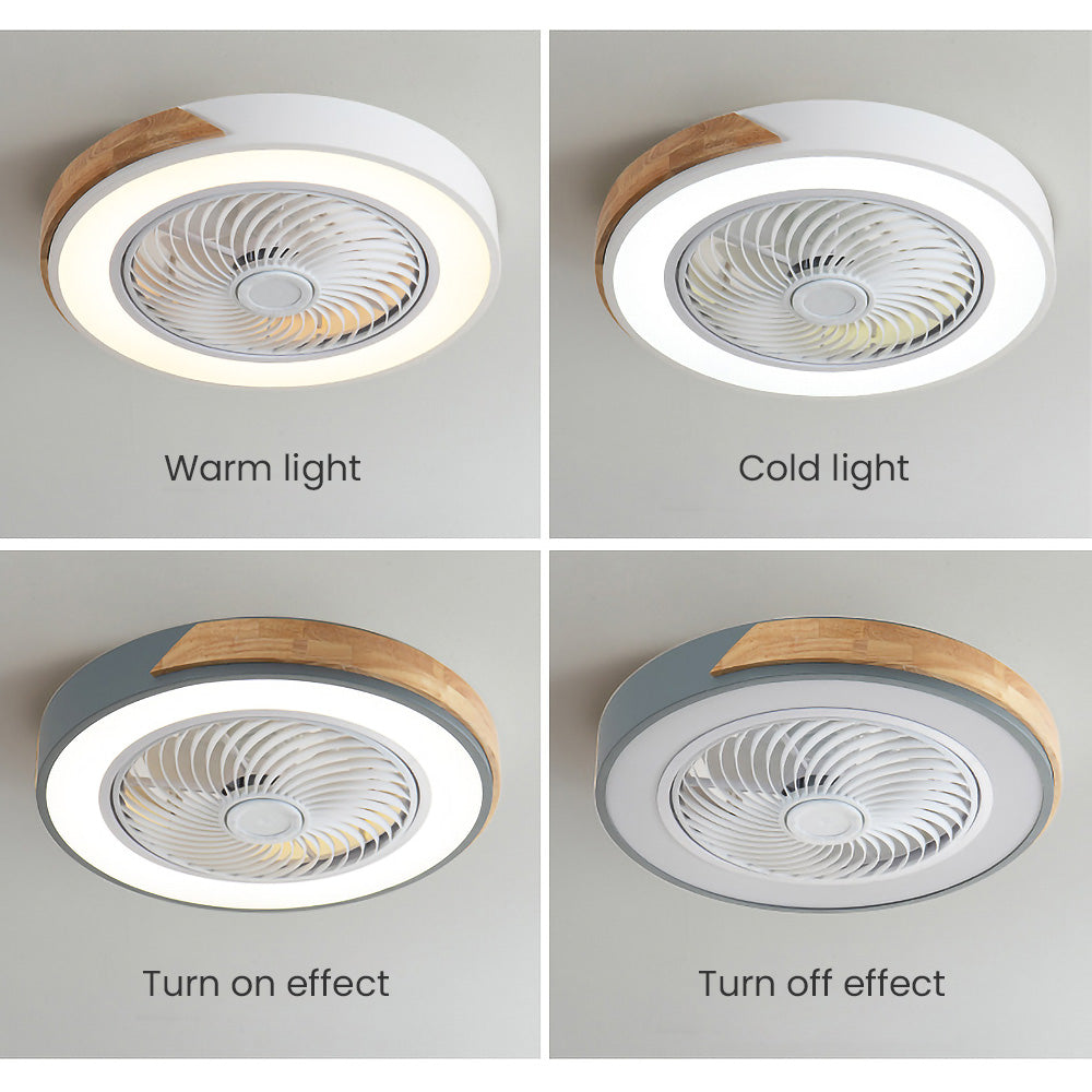 Round Modern Wood Ceiling Fans With LED Lights