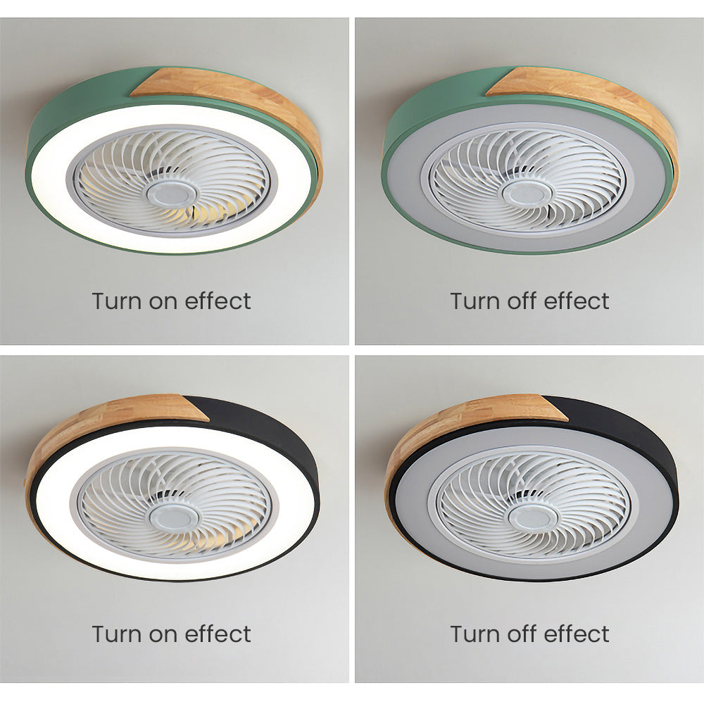 Round Modern Wood Ceiling Fans With LED Lights