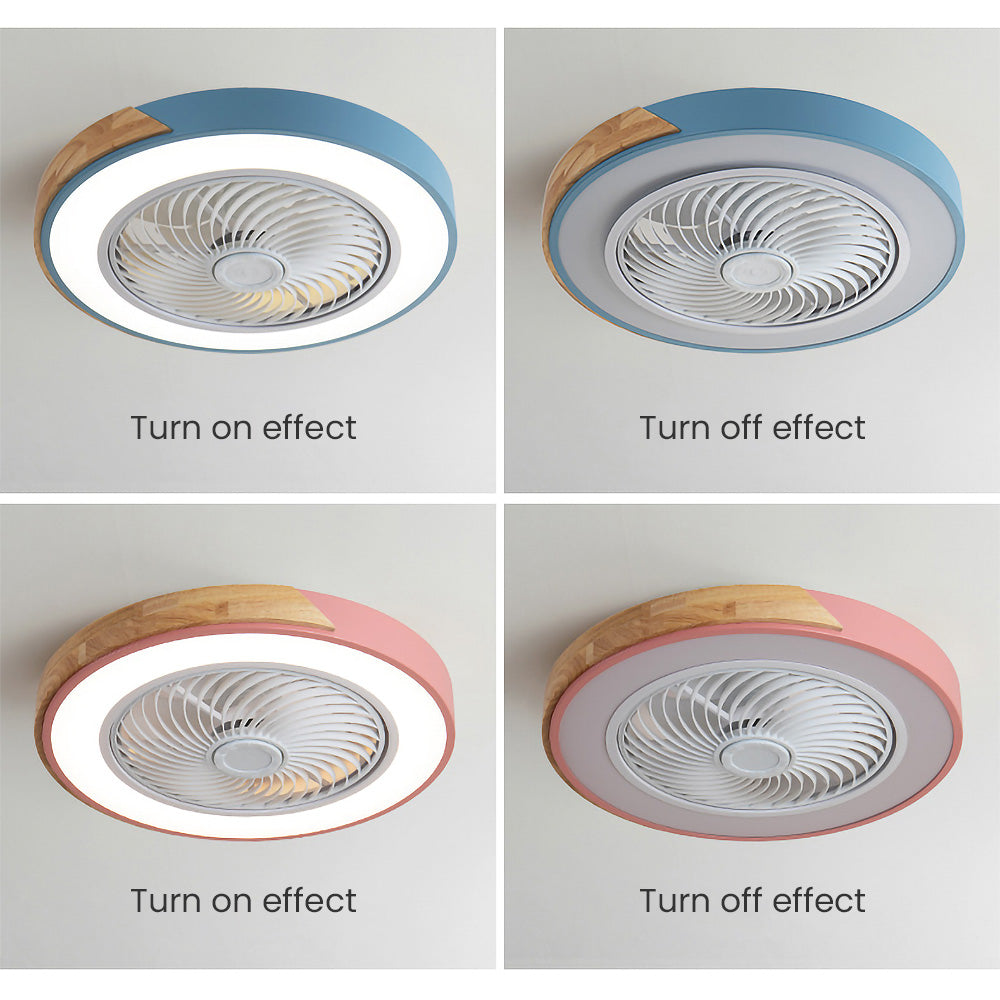 Round Modern Wood Ceiling Fans With LED Lights