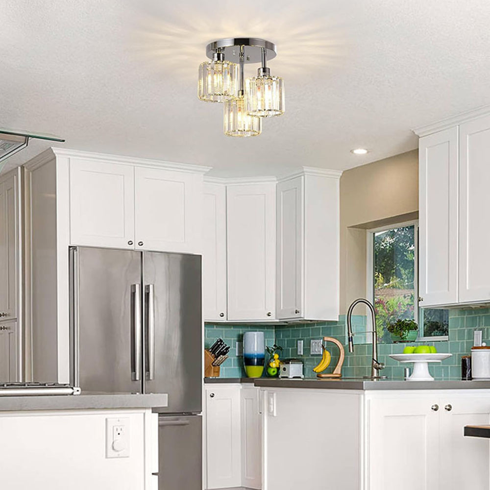 Modern Crystal Semi Flush Mount Bedroom Ceiling Light