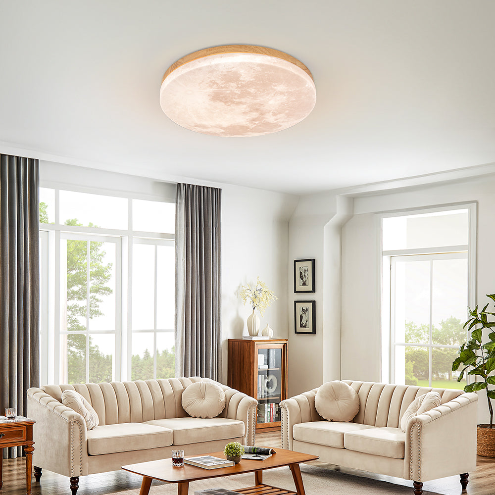 Art Deco Moon Round LED Ceiling Light For Living Room