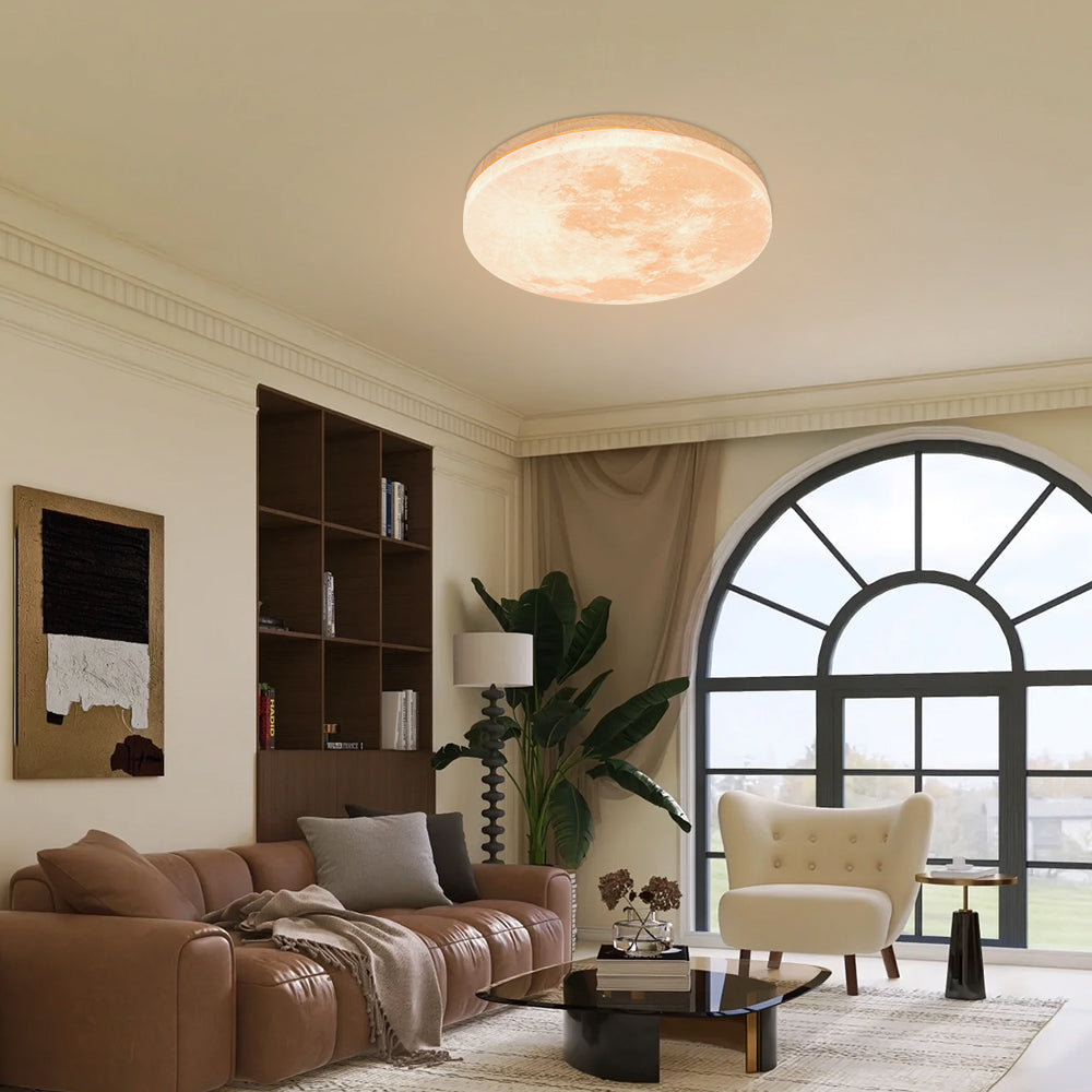 Art Deco Moon Round LED Ceiling Light For Living Room