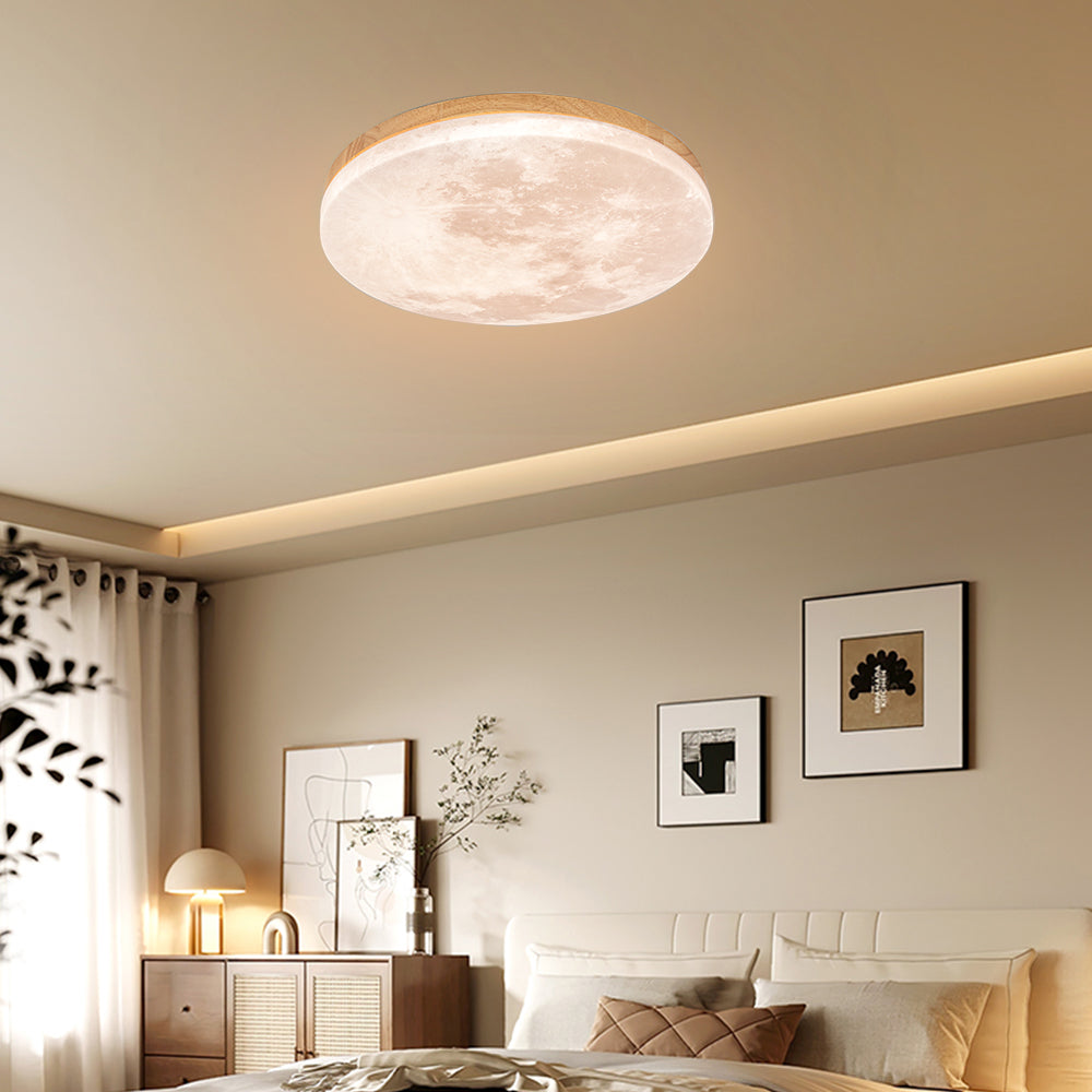 Art Deco Moon Round LED Ceiling Light For Living Room