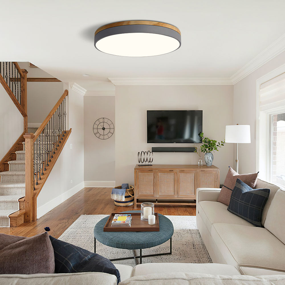 Round Wooden Flush Mount LED Ceiling Light