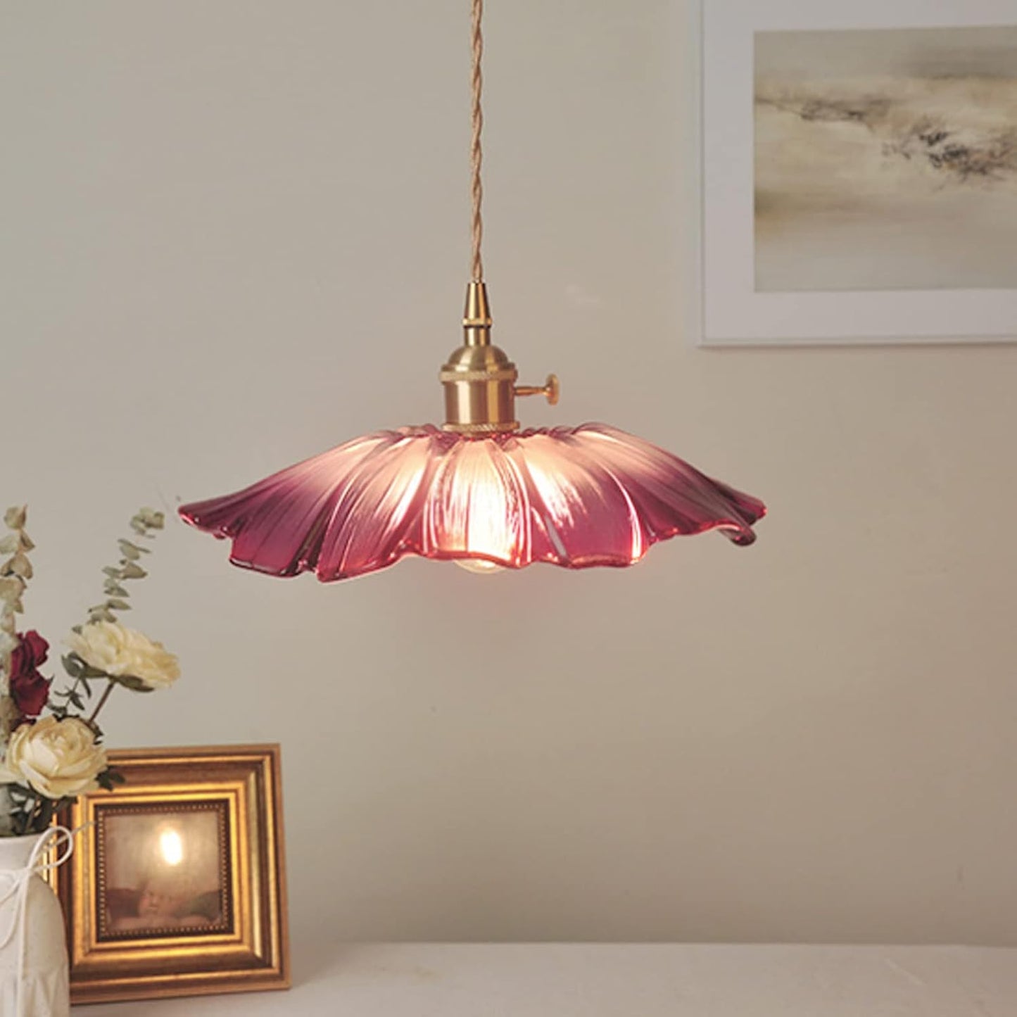 Retro Glass Flower Pendant Light For Dining Room