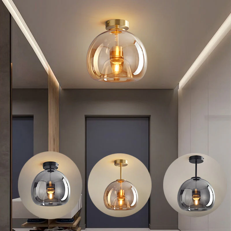 Modern Copper Glass Flush Mount Ceiling Light