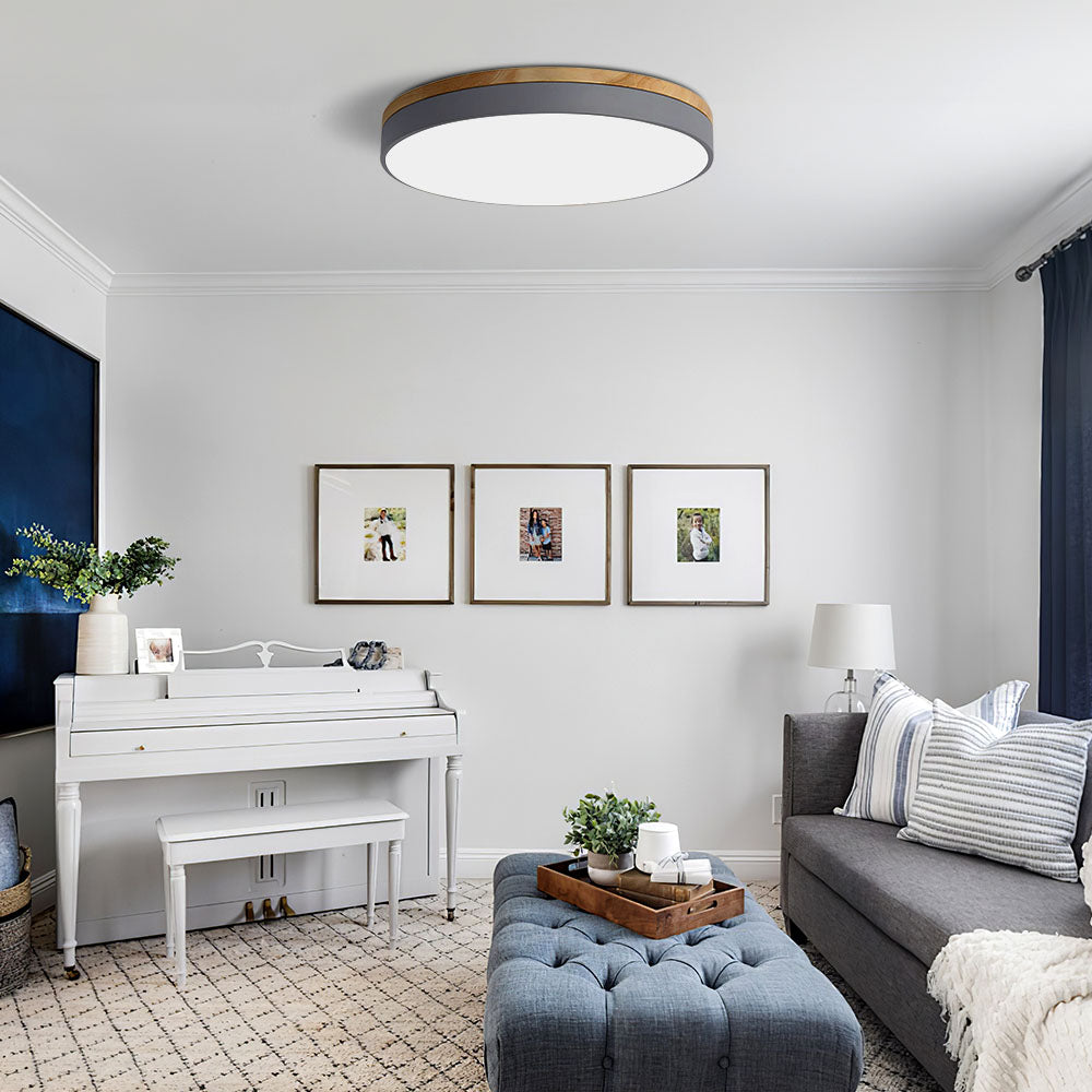 Round Wooden Flush Mount LED Ceiling Light