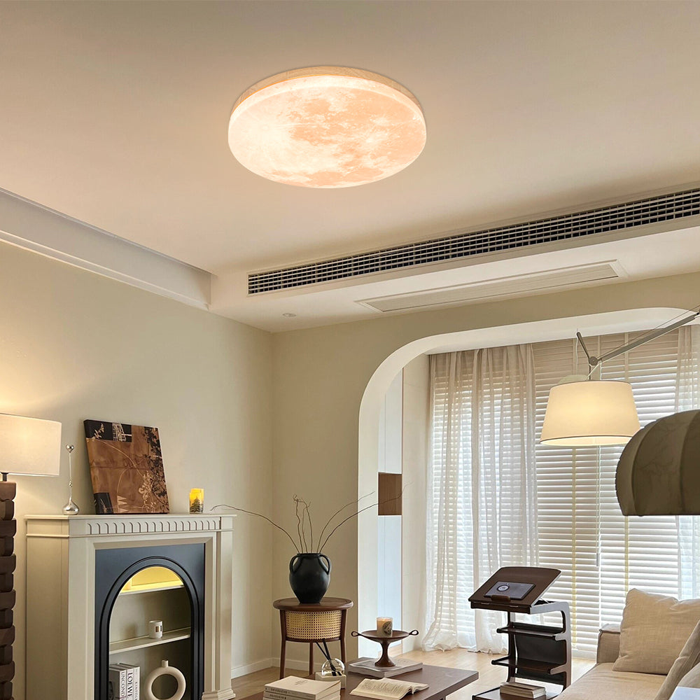 Art Deco Moon Round LED Ceiling Light For Living Room