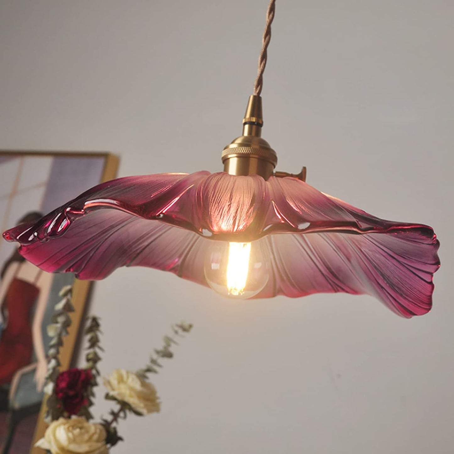 Retro Glass Flower Pendant Light For Dining Room