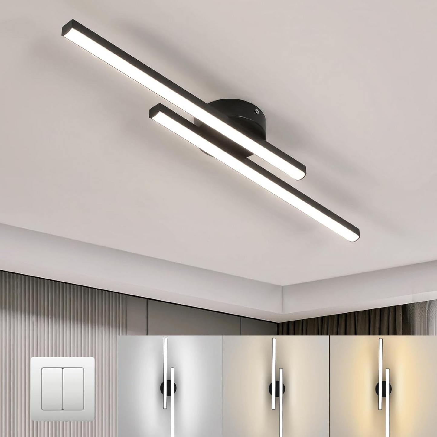 Modern Aluminium Long Strip LED Semi Flush Ceiling Light
