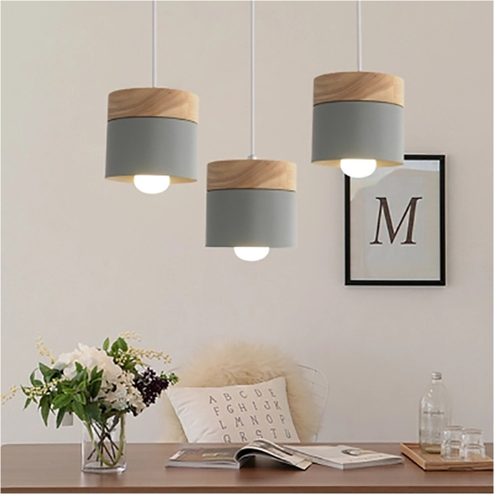Wood Nordic Cylindrical Suspension Lamp