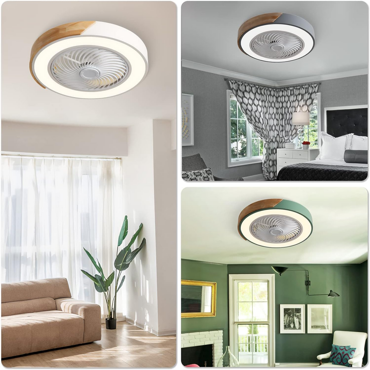 Round Modern Wood Ceiling Fans With LED Lights