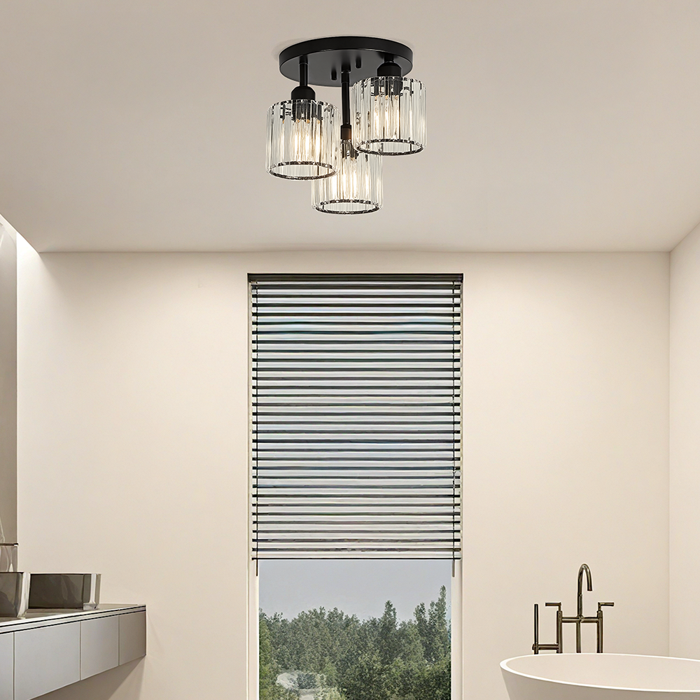 Modern Crystal Semi Flush Mount Bedroom Ceiling Light