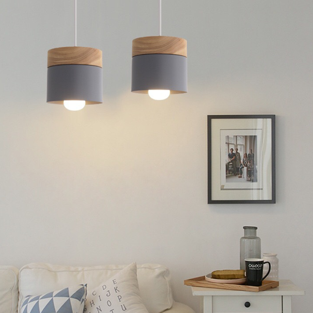 Wood Nordic Cylindrical Suspension Lamp