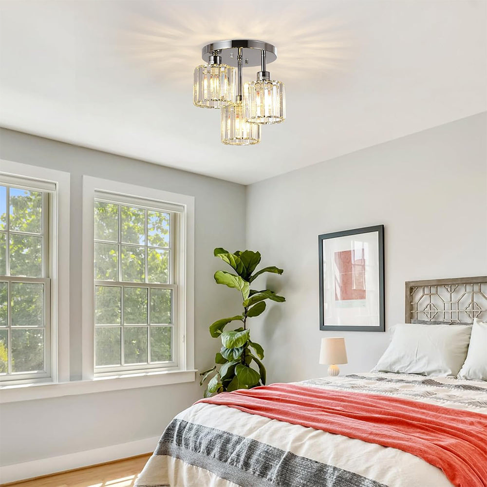 Modern Crystal Semi Flush Mount Bedroom Ceiling Light