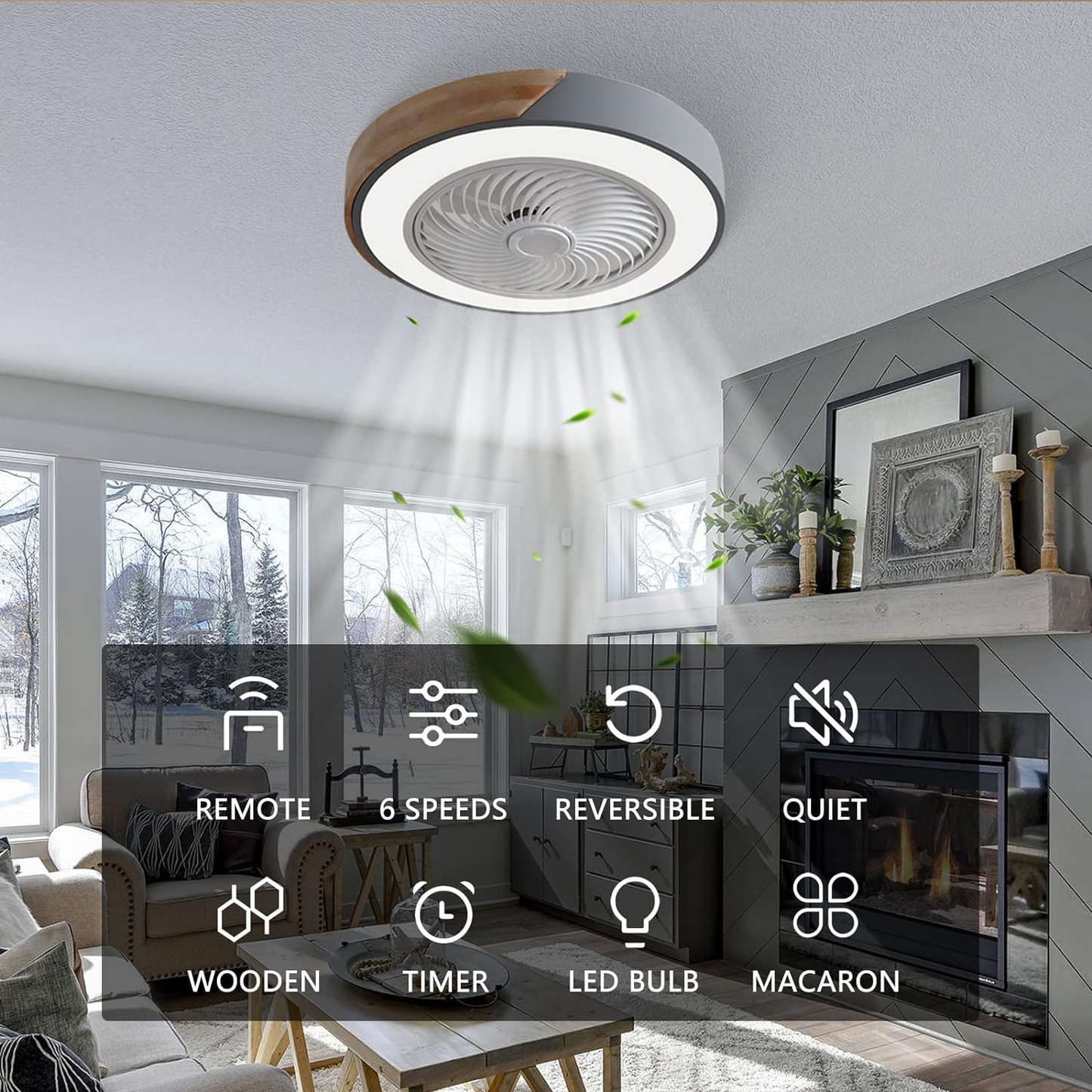Round Modern Wood Ceiling Fans With LED Lights