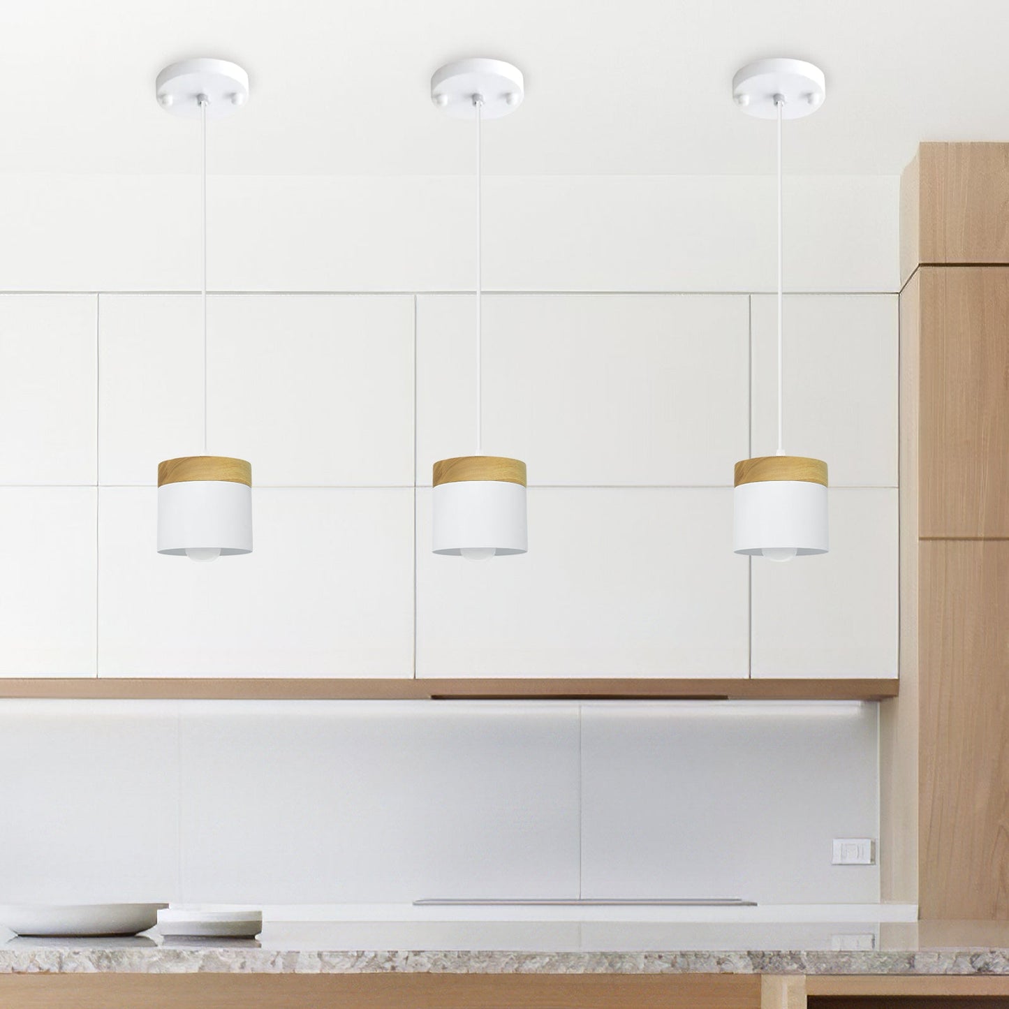 Wood Nordic Cylindrical Suspension Lamp