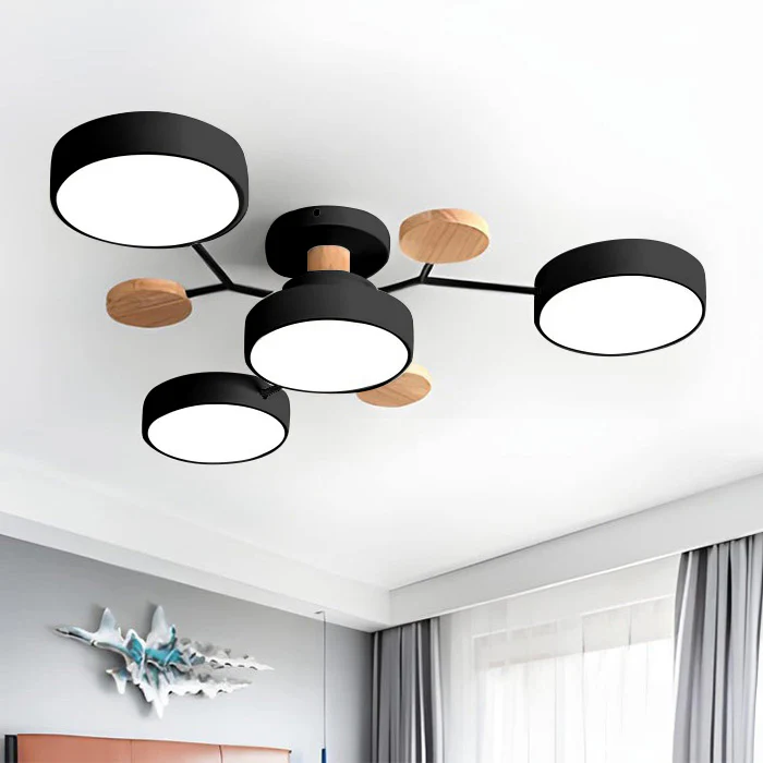 Modern Round Iron LED Semi-Flush Ceiling Chandelier