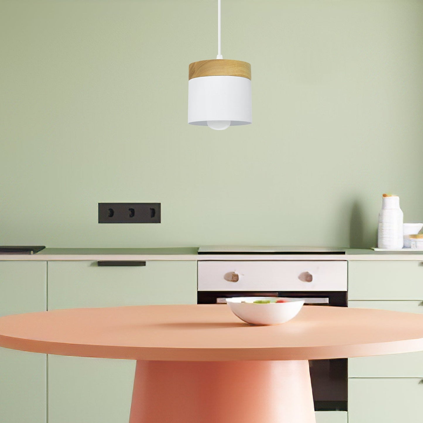 Wood Nordic Cylindrical Suspension Lamp